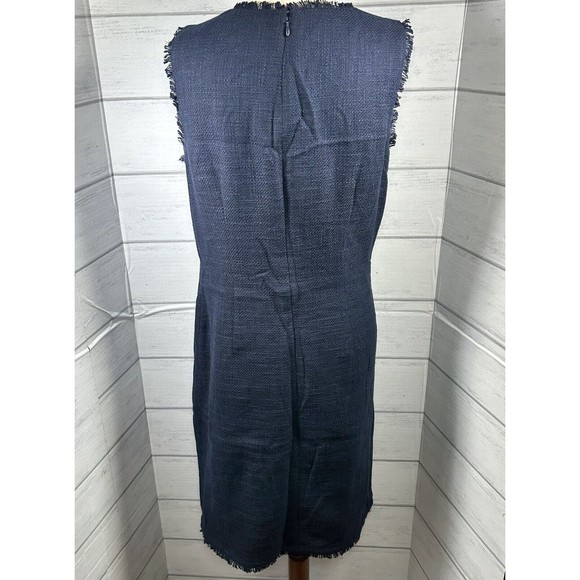 Karl Lagerfeld Paris Womens Fringe Trim Tweed Sheath Dress Sleeveless Blue Sz 10 - Picture 6 of 13